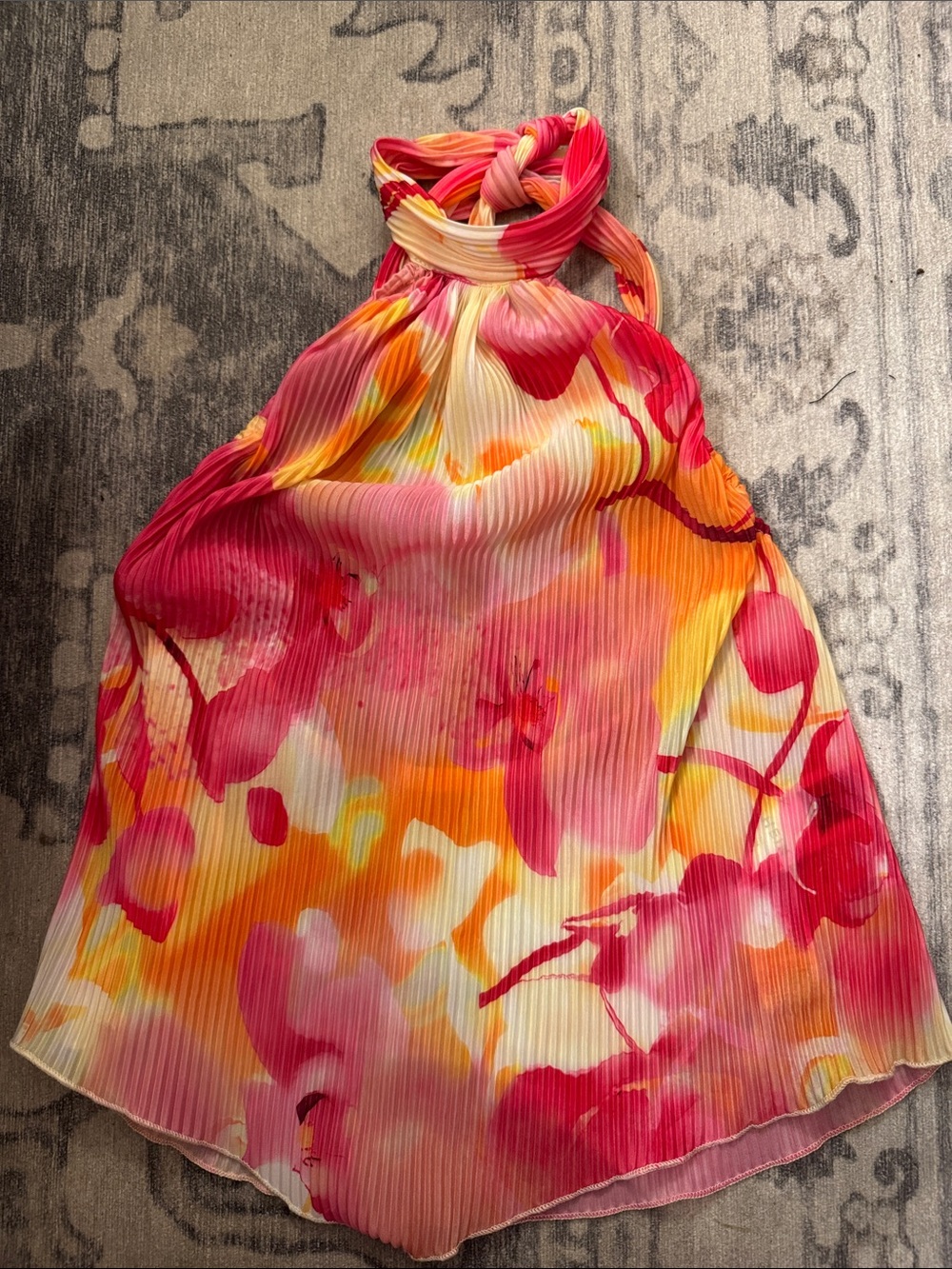 Colorful Pleated Halter  Top - Pink, Orange & Yellow Floral